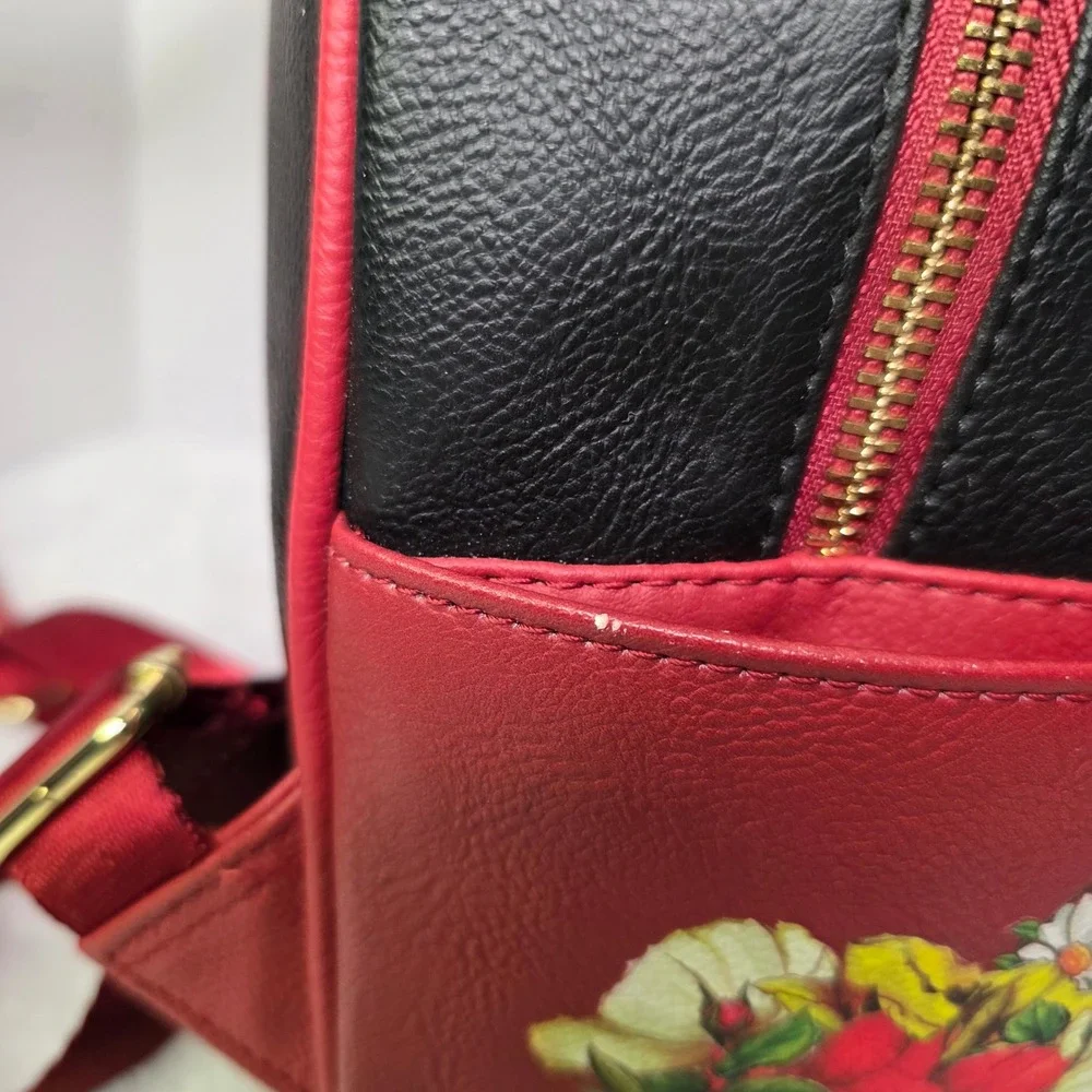 Disney‎ Villains Mini Backpack Black Red Floral Faux Leather Maleficent Ursula
